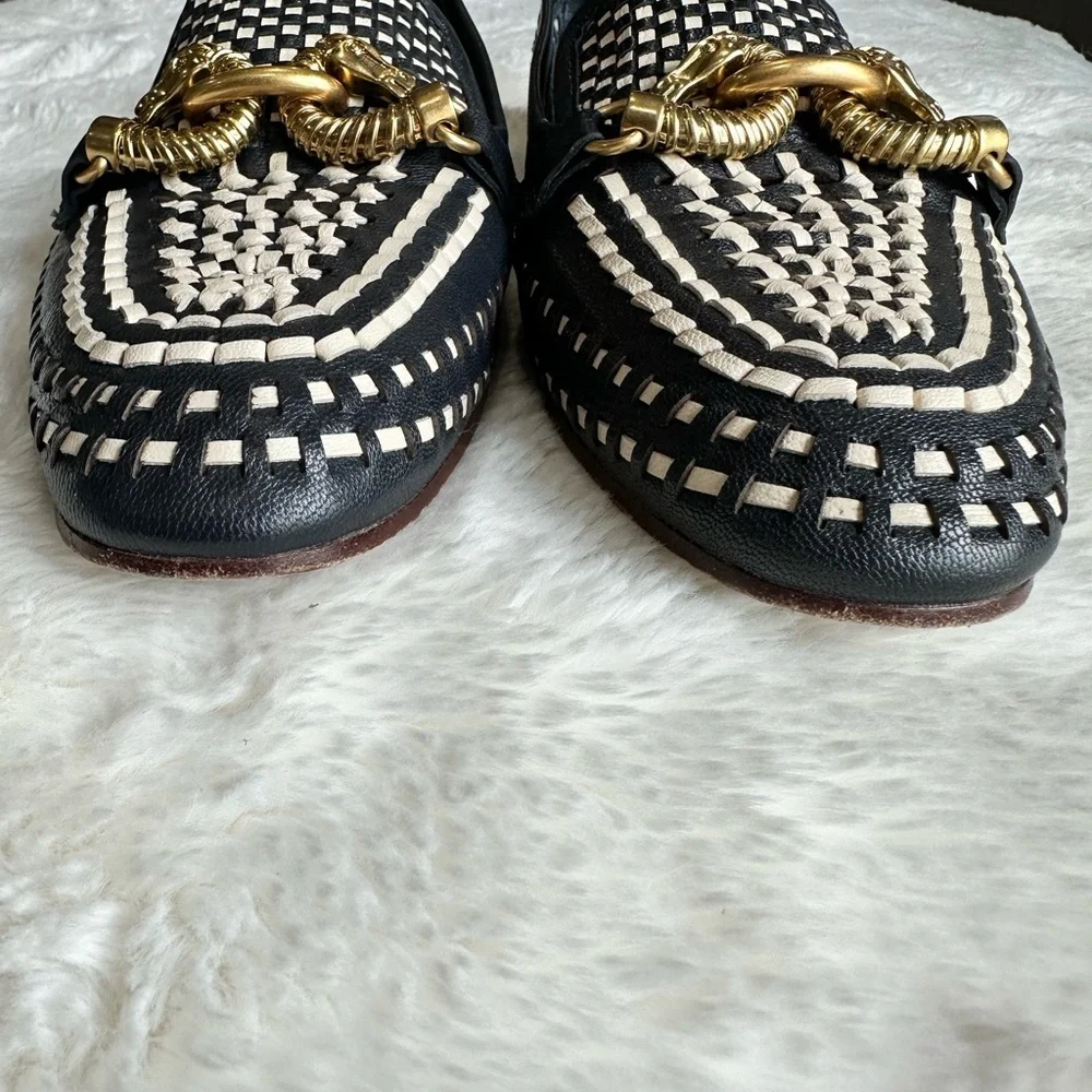 Tory Burch Jessa Woven Loafer Blue Leather Dragon Detail size 6